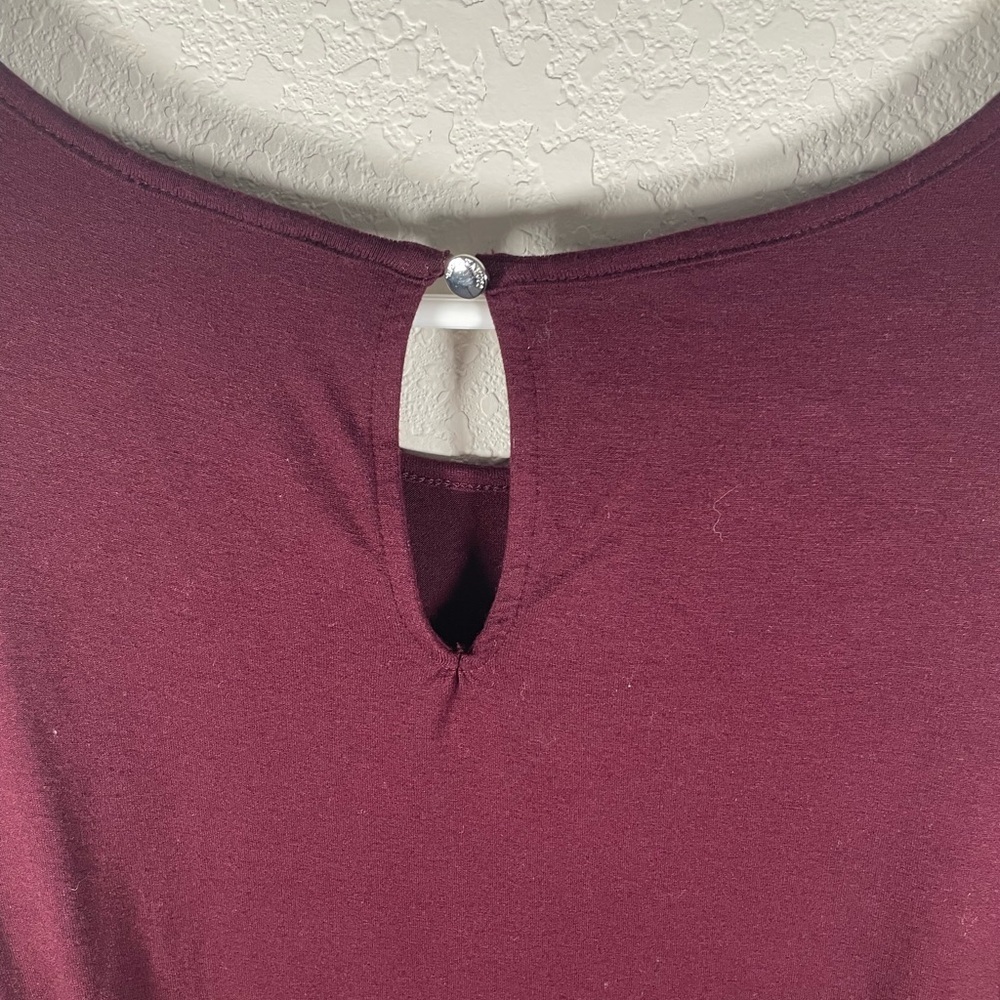 Vince Camuto Burgundy Blouse with Sheer Bell Sleeves and Key Hole - Picture 6 of 7